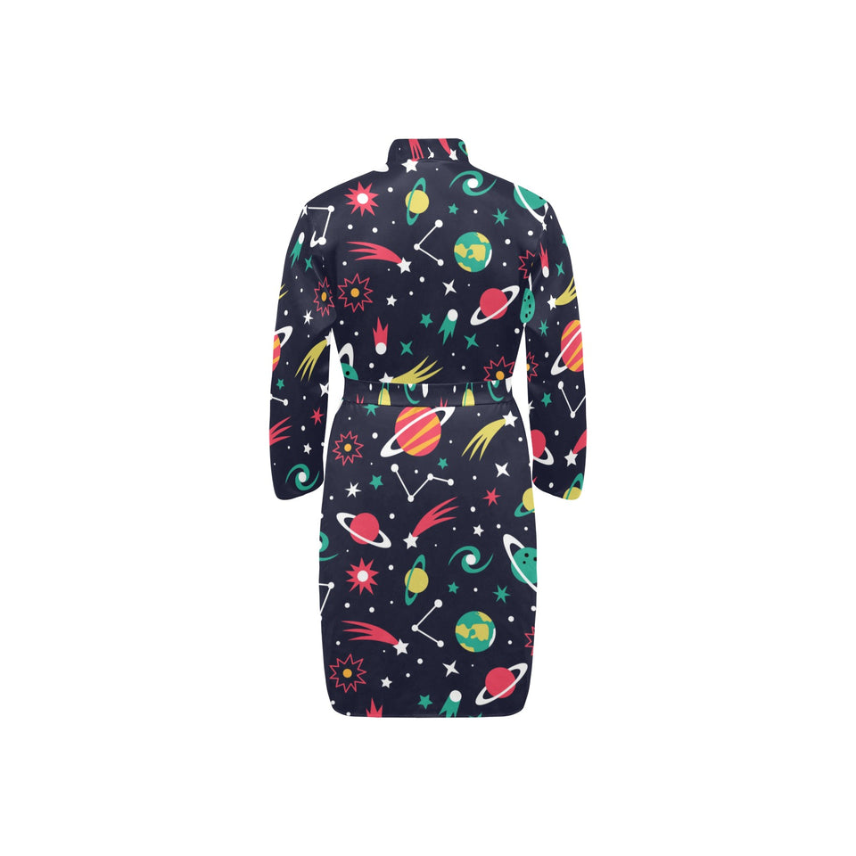 colorful space pattern planet star Men's Long Sleeve Belted Night Robe