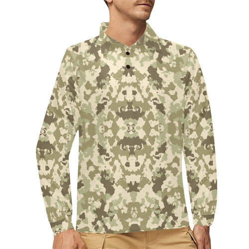 Light Green camouflage pattern Men's Long Sleeve Polo Shirt