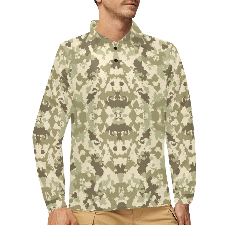 Light Green camouflage pattern Men's Long Sleeve Polo Shirt