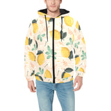 lemon flower leave pattern Men's Padded Hooded Jacket