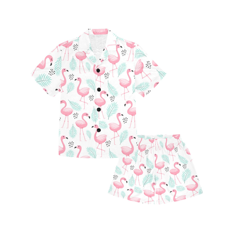 Cute flamingo pattern Kids' Boys' Girls' V-Neck Short Pajama Set