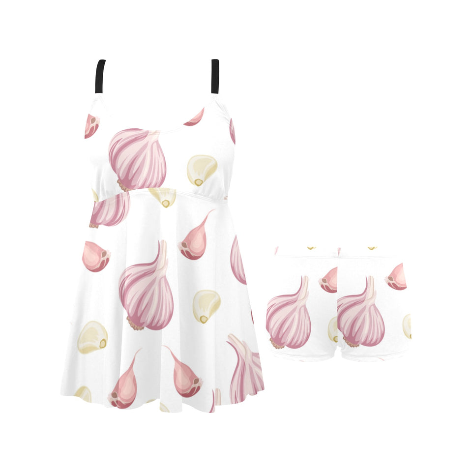 Garlic pattern Chest Sexy Pleated Two Piece Swim Dress