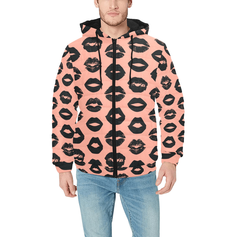 Lips Pattern Print Design 02 Men's Padded Hooded Jacket