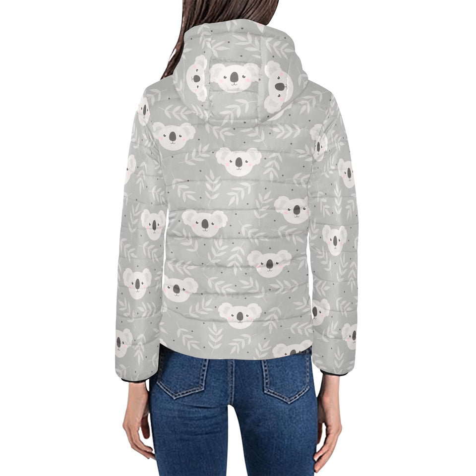 Cute koala leaves pattern Women's Padded Hooded Jacket