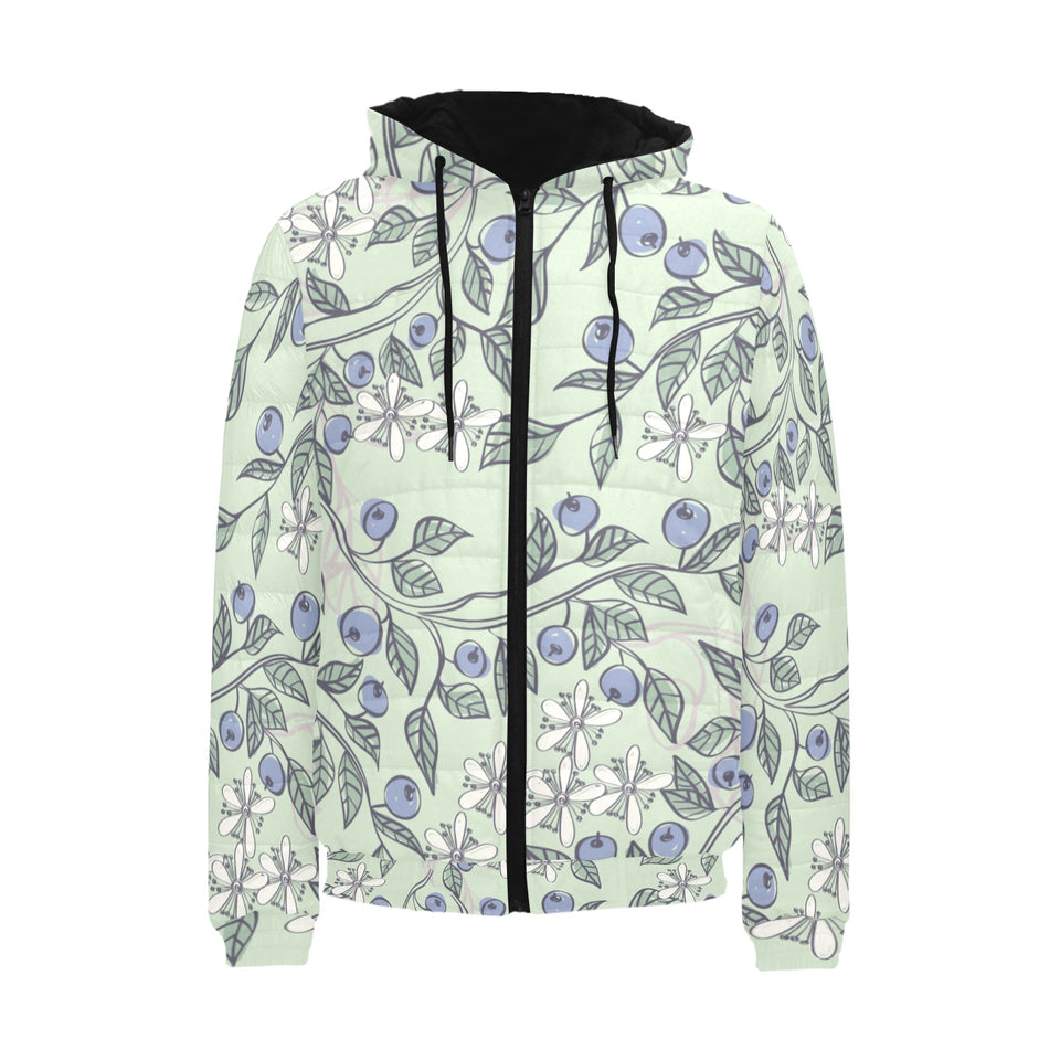hand drawn blueberry pattern Men's Padded Hooded Jacket
