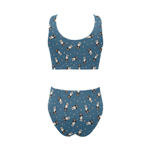 Cute boston terrier dog spattern Chest Bowknot High Waisted Bikini Swimsuit