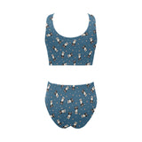 Cute boston terrier dog spattern Chest Bowknot High Waisted Bikini Swimsuit