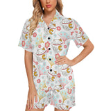 Maneki neko cat fan sakura Women's V-Neck Short Pajama Set