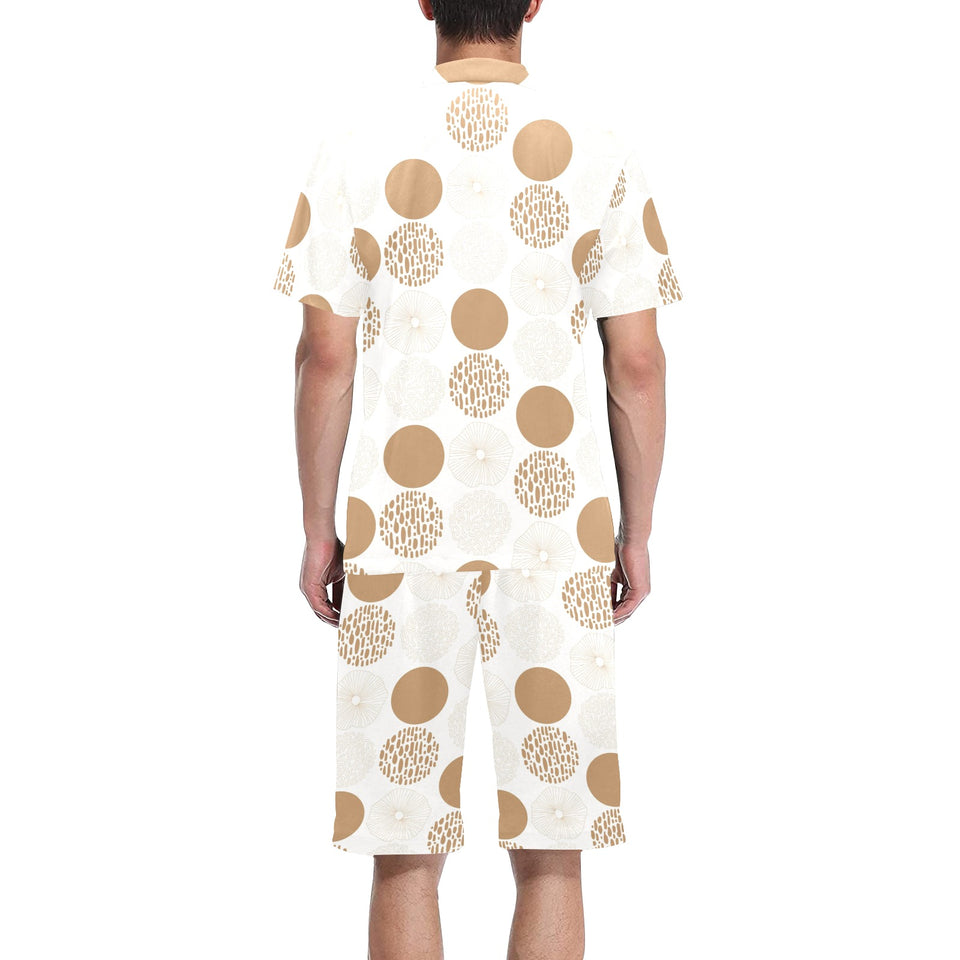 Gold Texture mushroom pattern Men's V-Neck Short Pajama Set