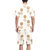 Gold Texture mushroom pattern Men's V-Neck Short Pajama Set