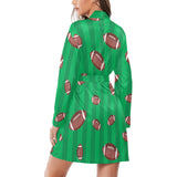 American football ball field background Women's Long Sleeve Belted Night Robe