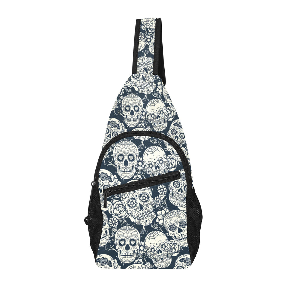 Sugar skull black white pattern All Over Print Chest Bag