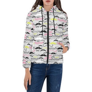Mustache Beard Pattern Print Design 02 Women's Padded Hooded Jacket