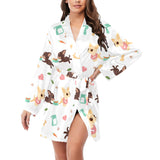 Cute Chihuahua puppie pattern Women's Long Sleeve Belted Night Robe