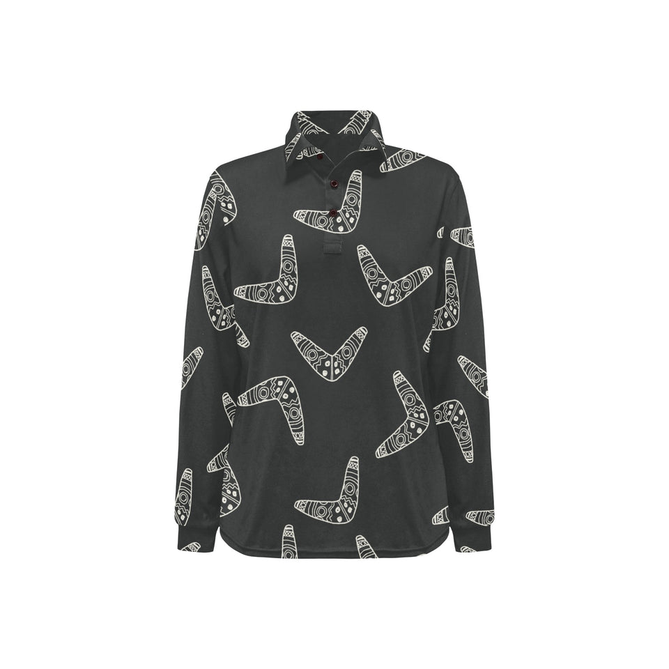 Hand drawn boomerang Australian aboriginal ornamen Women's Long Sleeve Polo Shirt