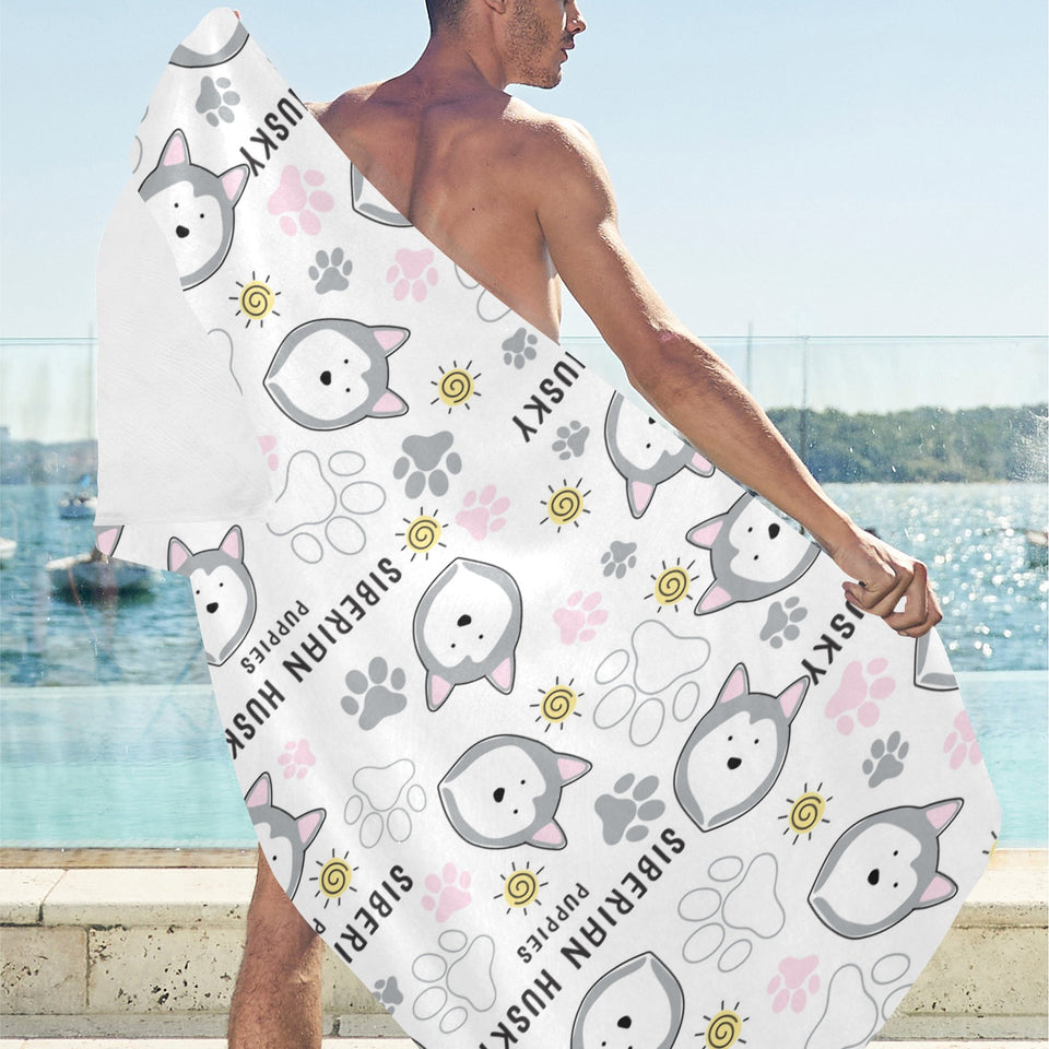 Siberian Husky design pattern Beach Towel