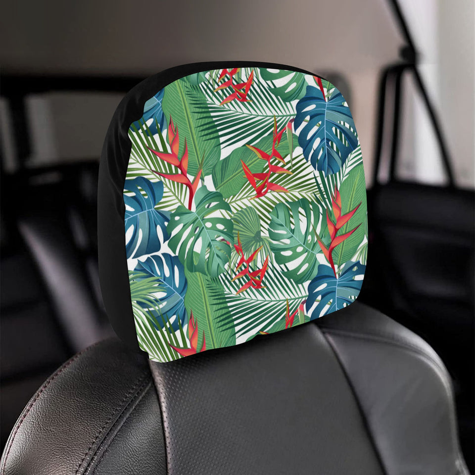 heliconia palm and monstera leaves pattern Car Headrest Cover