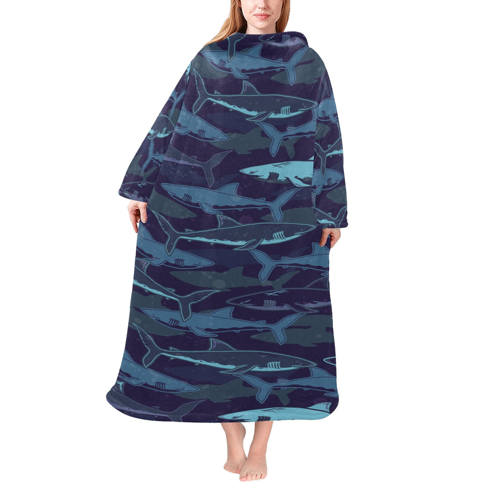 Shark pattern Blanket Robe with Sleeves