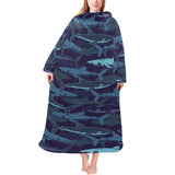 Shark pattern Blanket Robe with Sleeves