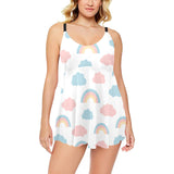 Cute rainbow clound pattern Chest Sexy Pleated Two Piece Swim Dress