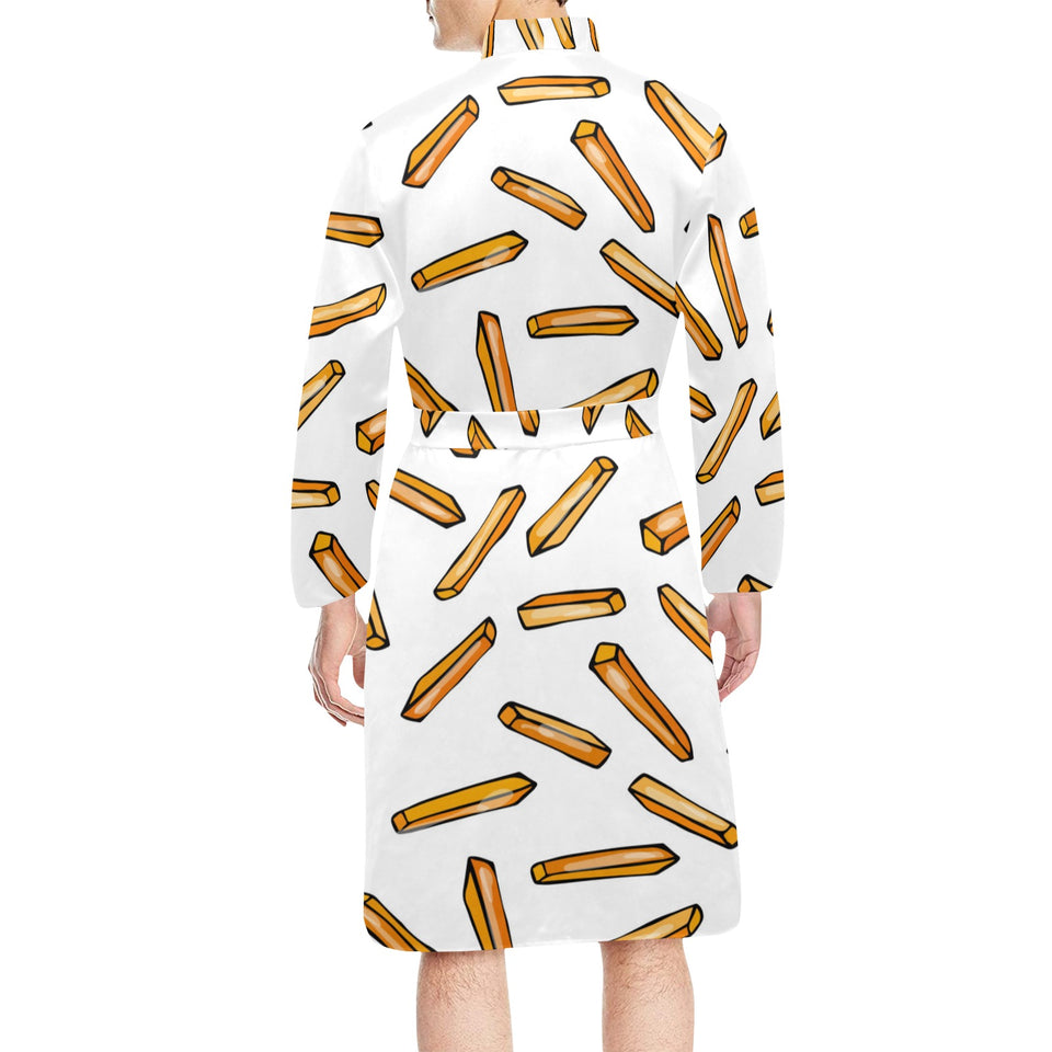 French fries potato pattern Men's Long Sleeve Belted Night Robe