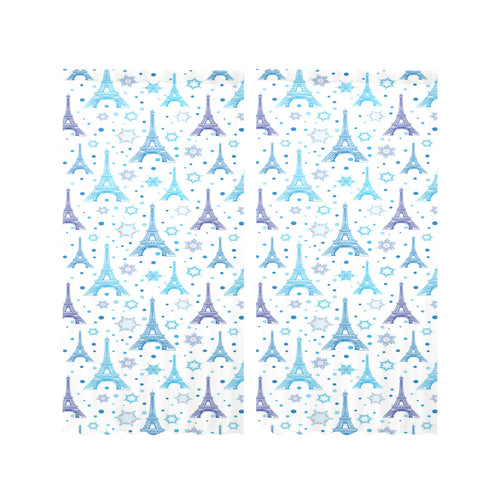Blue Eiffel Tower Theme Pattern Print Design 01 Gauze Curtain