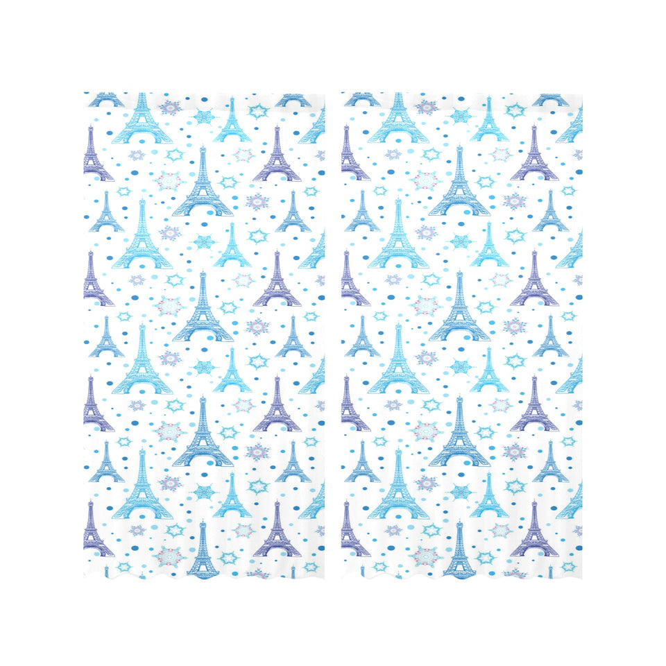 Blue Eiffel Tower Theme Pattern Print Design 01 Gauze Curtain