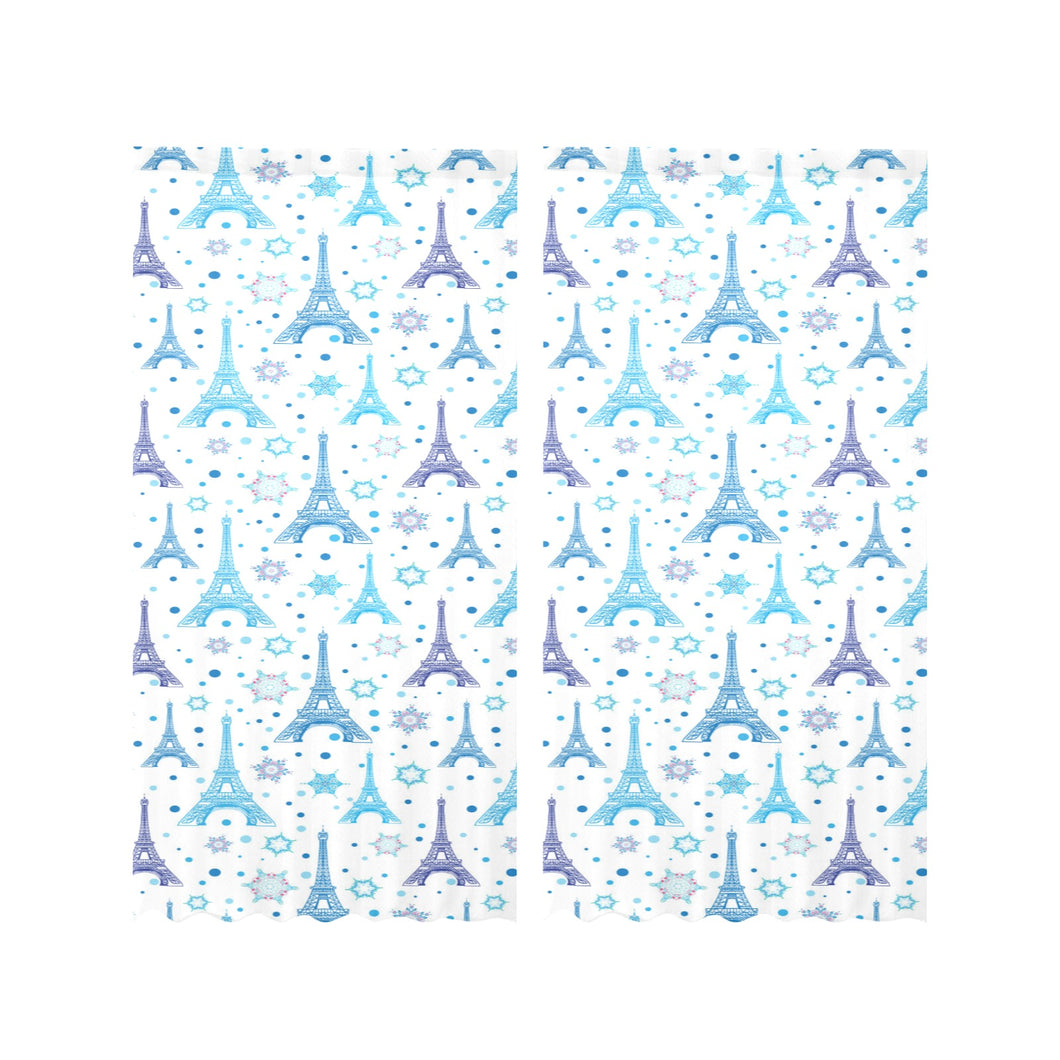 Blue Eiffel Tower Theme Pattern Print Design 01 Gauze Curtain