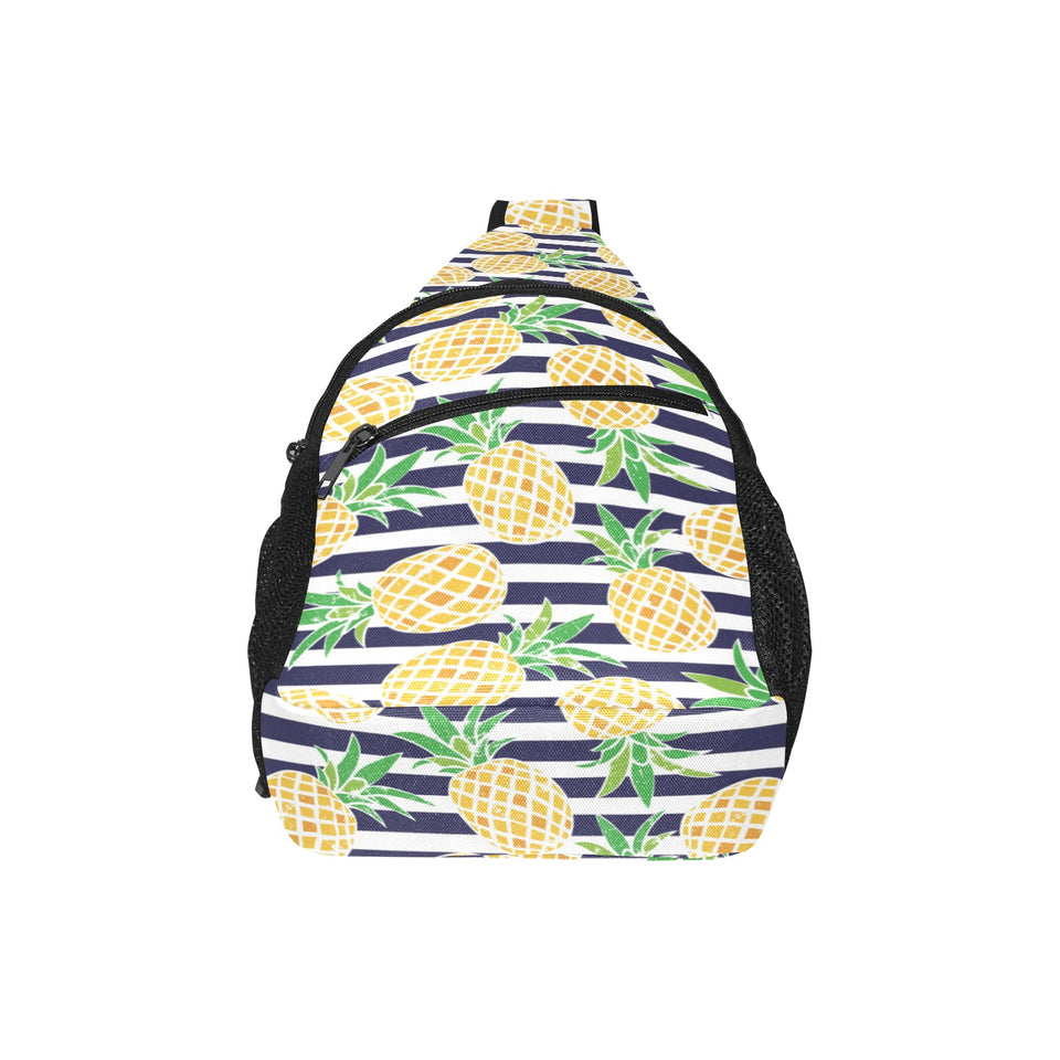 Pineapples pattern striped background All Over Print Chest Bag
