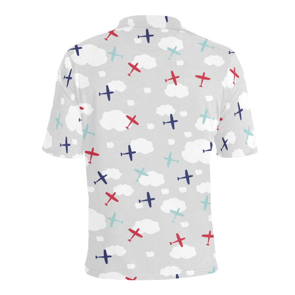 Airplane cloud grey background Men's All Over Print Polo Shirt