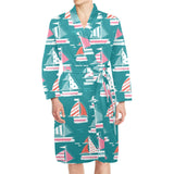 Cute sailboat pattern Men's Long Sleeve Belted Night Robe