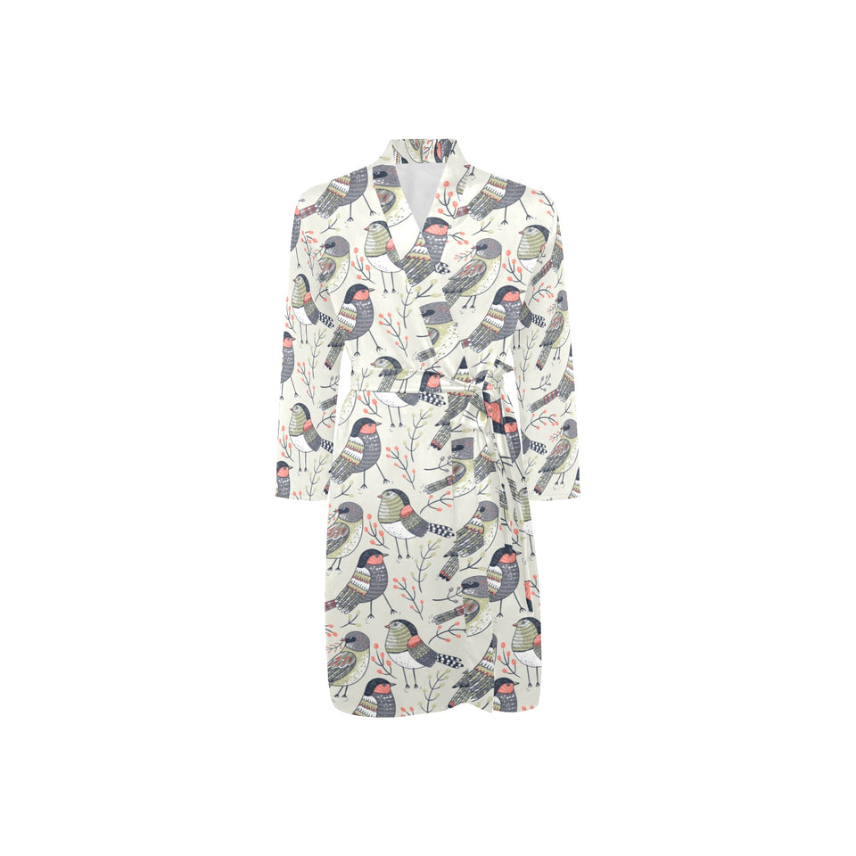 Pigeon Pattern Print Design 04 Men's Long Sleeve Belted Night Robe