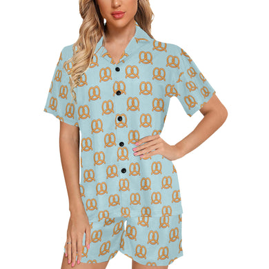 Pretzels Pattern Print Design 03 Women's V-Neck Short Pajama Set