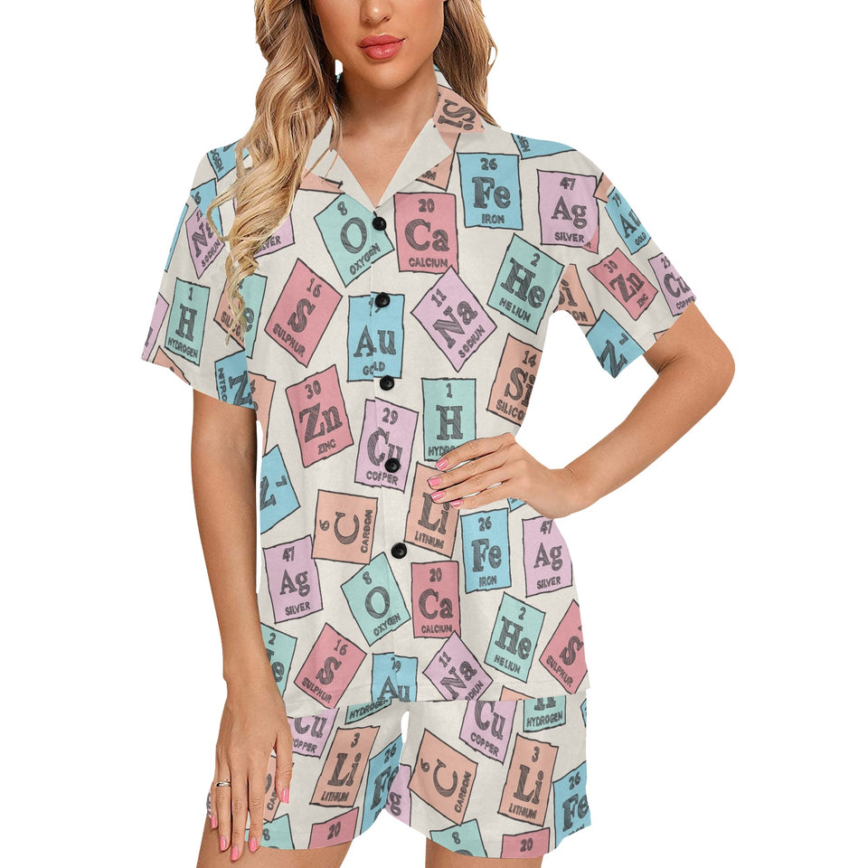 Chemistry Periodic Table Pattern Print Design 02 Women's V-Neck Short Pajama Set