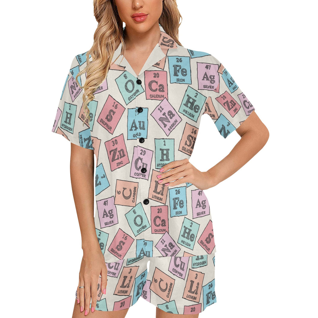 Chemistry Periodic Table Pattern Print Design 02 Women's V-Neck Short Pajama Set