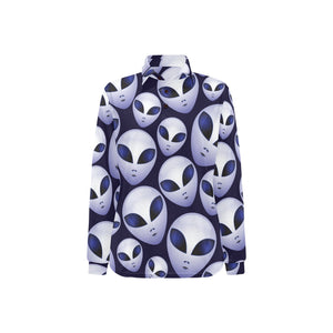 Alien Pattern Print Design 01 Women's Long Sleeve Polo Shirt