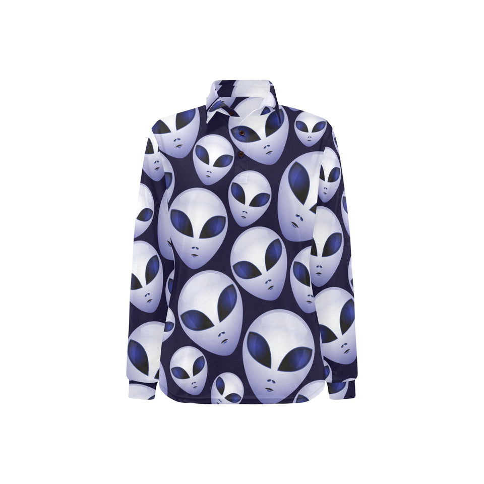 Alien Pattern Print Design 01 Women's Long Sleeve Polo Shirt