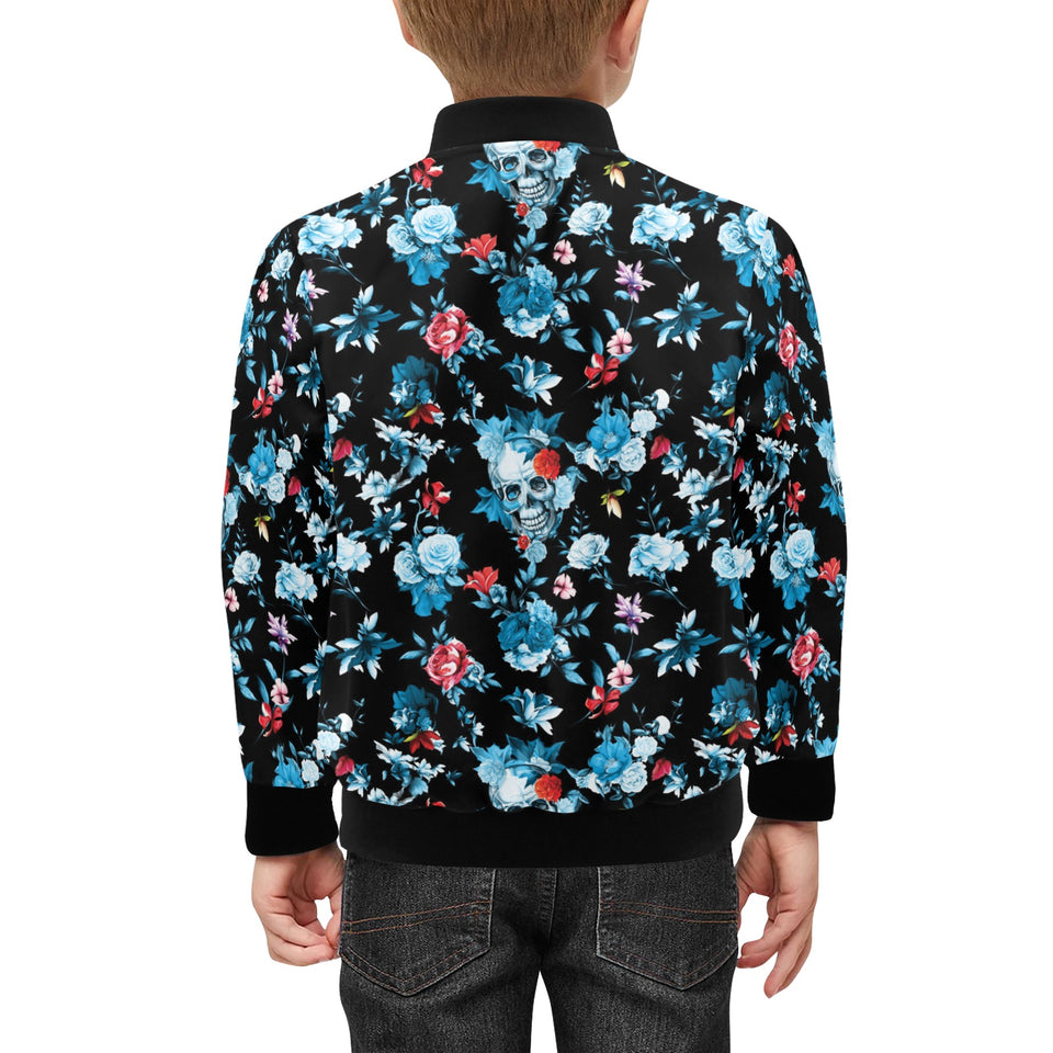 Skull flower roses leave pattern Kids' Boys' Girls' Bomber Jacket