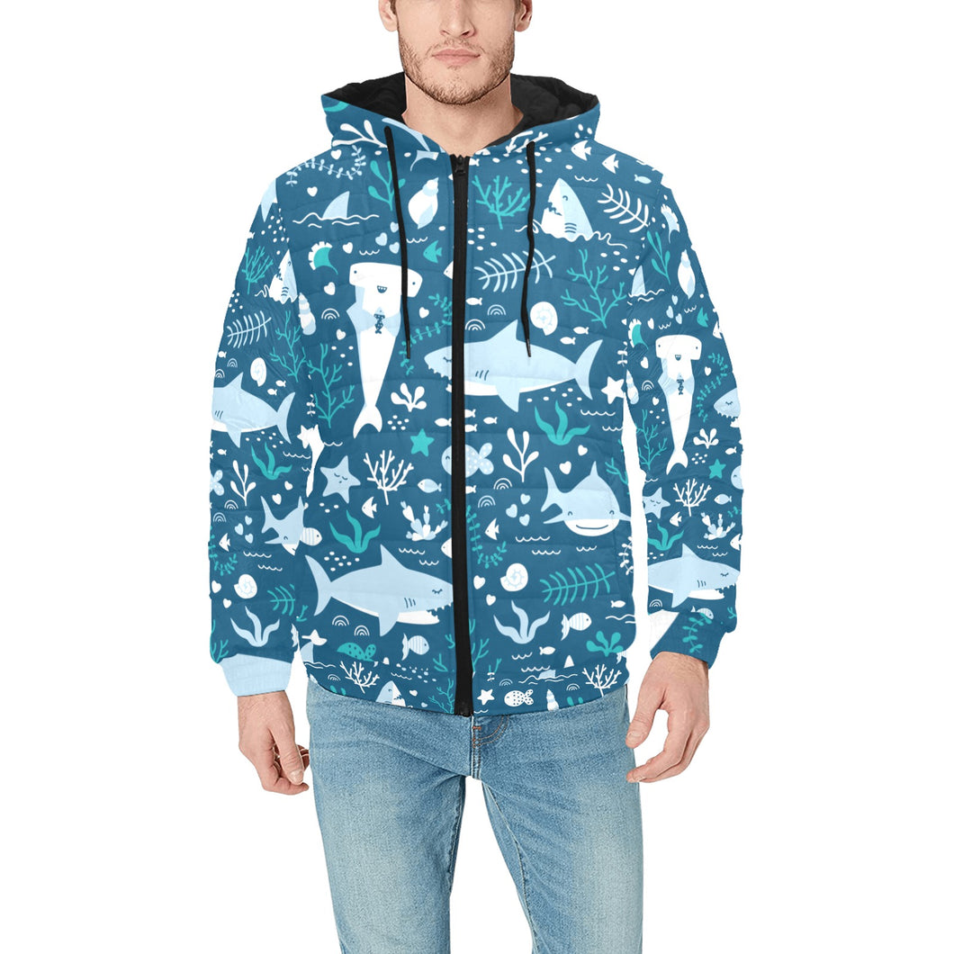Cute shark pattern Men's Padded Hooded Jacket