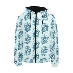 Swordfish Pattern Print Design 05 Men's Padded Hooded Jacket