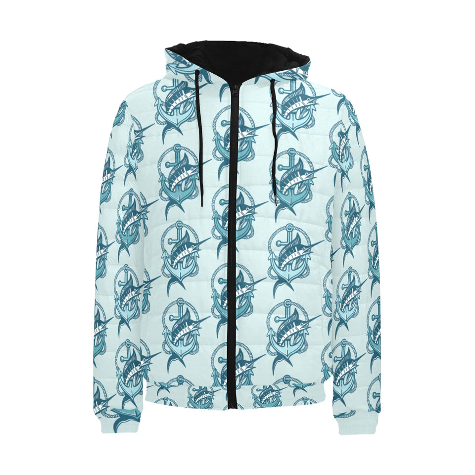 Swordfish Pattern Print Design 05 Men's Padded Hooded Jacket