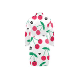 cherry pattern white background Men's Long Sleeve Belted Night Robe