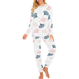 Black Gray Cream coral ginkgo leaves pattern Women's All Over Print Pajama Set