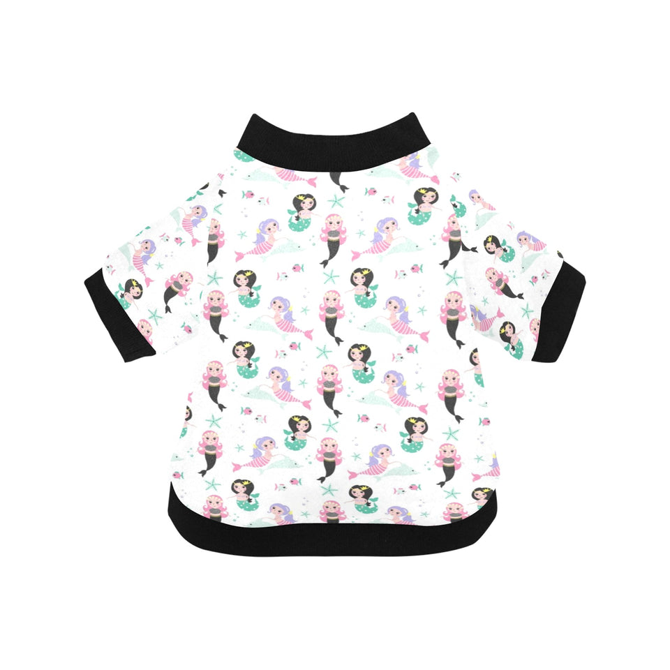 cute mermaid dolphin fish starfish pattern All Over Print Pet Dog Round Neck Fuzzy Shirt