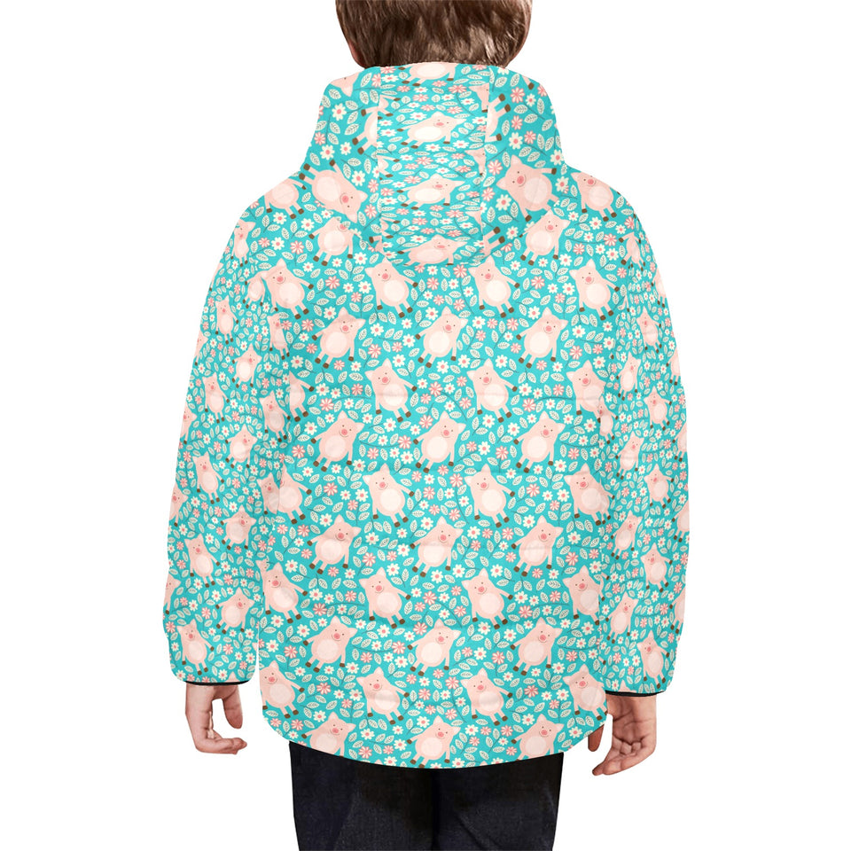 Pig Pattern Print Design 01 Kids' Boys' Girls' Padded Hooded Jacket
