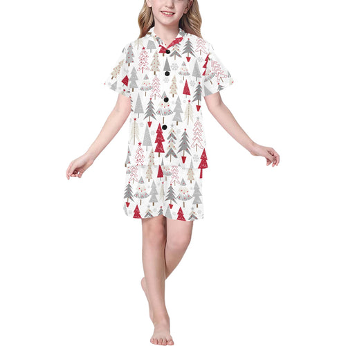 Cute Christmas tree pattern Kids' Boys' Girls' V-Neck Short Pajama Set