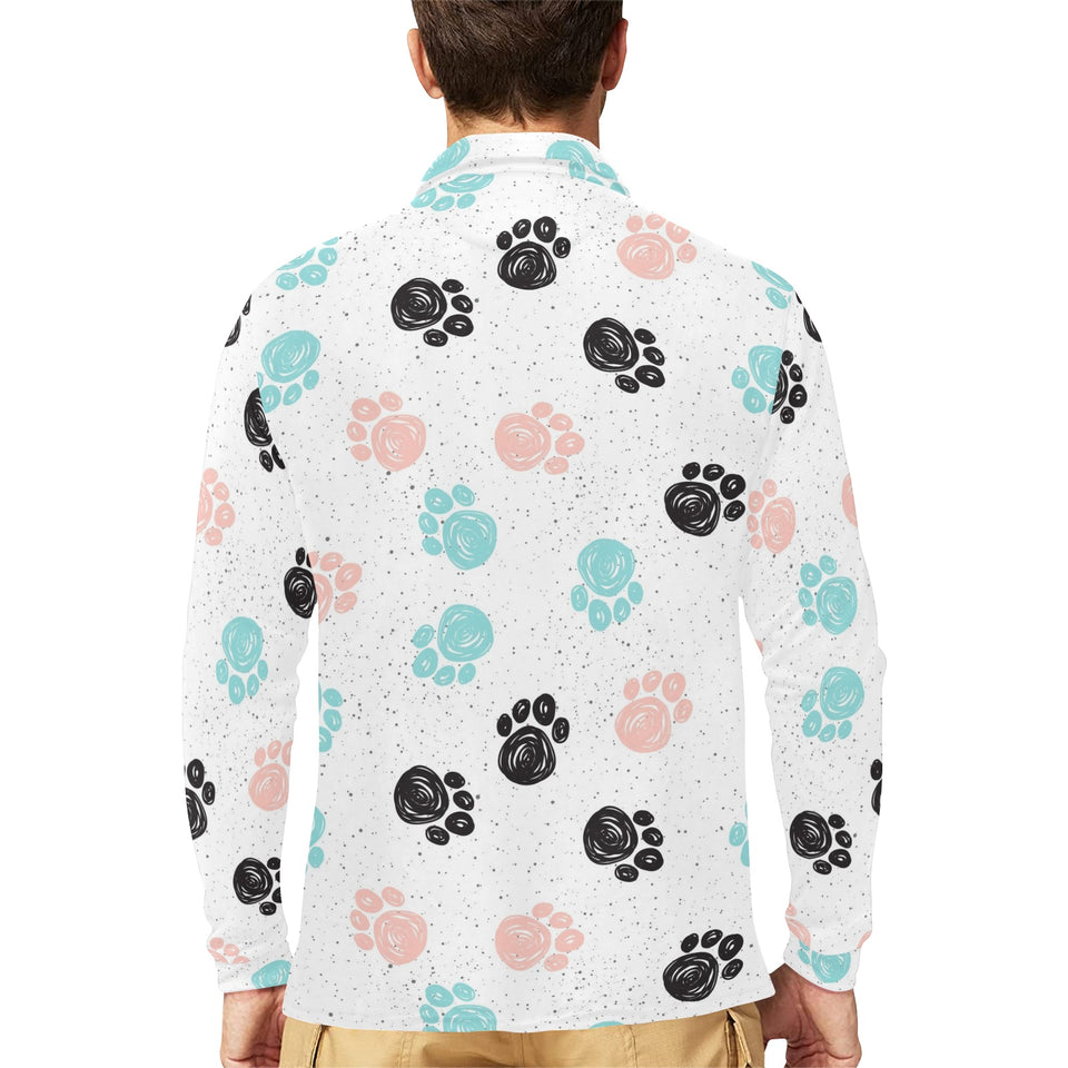 Dog Paws Pattern Print Design 04 Men's Long Sleeve Polo Shirt