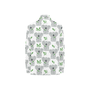 Hand drawn Koala leaves pattern Women's Long Sleeve Polo Shirt