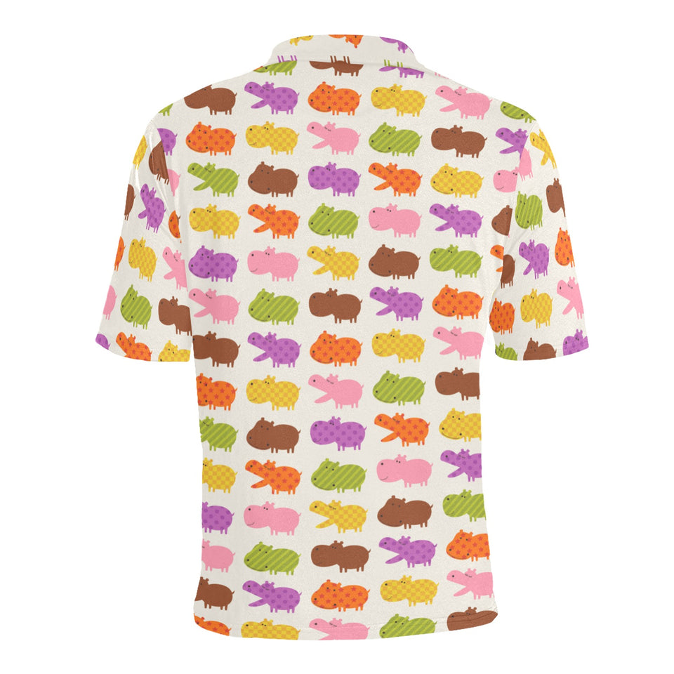 Hippopotamus Pattern Print Design 01 Men's All Over Print Polo Shirt