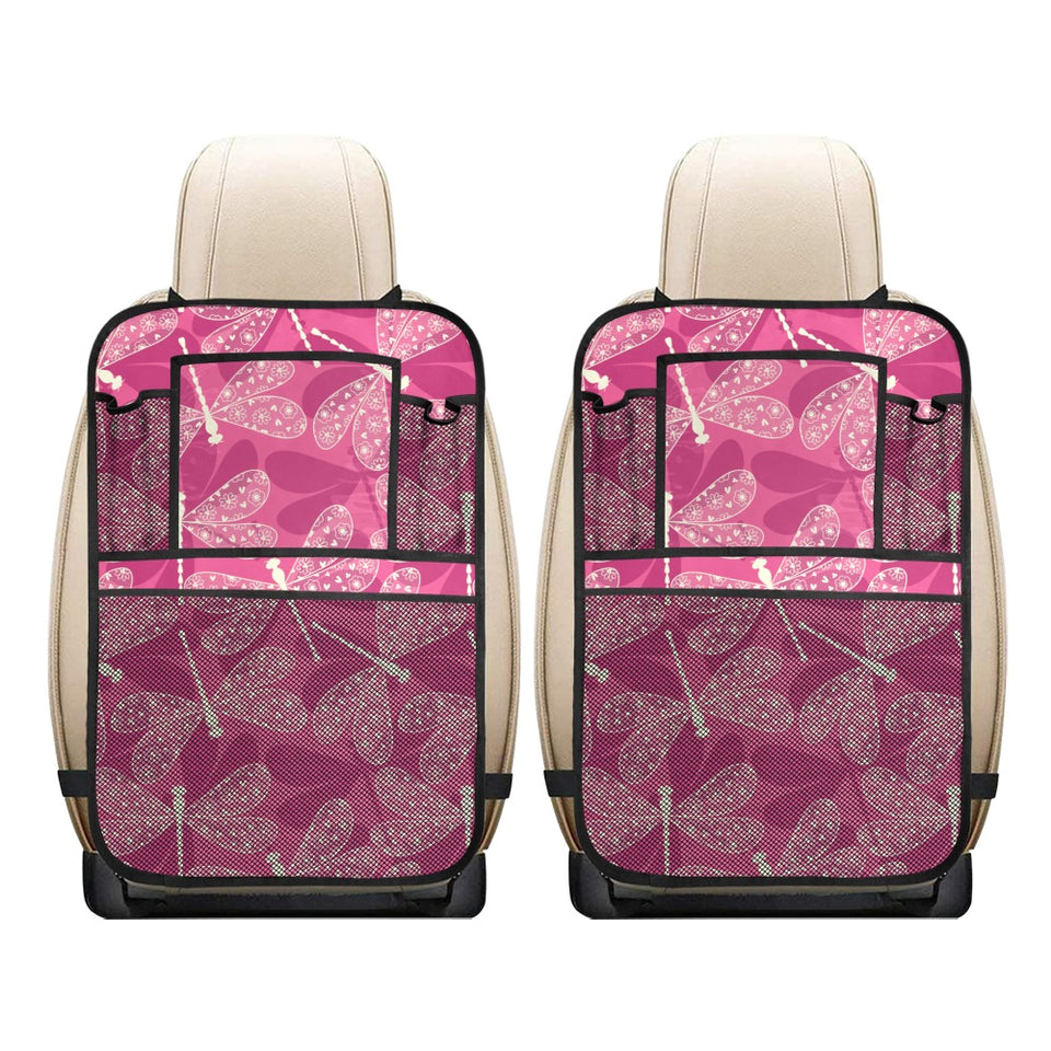 Beautiful dragonfly pink background Car Seat Back Organizer